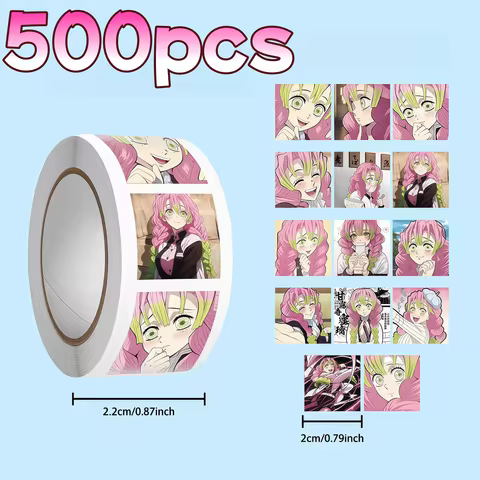 500Pcs Demon Slayer Mitsuri Kanroji Sticker Roll, Multiple Anime Expressions & Scene Seal Decals for