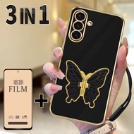 3 in 1 Aesthetic Casing for Samsung A56 A36 Case + HD Ceramic Protector + Butterfly Multifunction St
