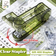 Clear 360 Rotating Stapler with 400 Staples Transparent Design for 24/6 & 26/6 Staples for School