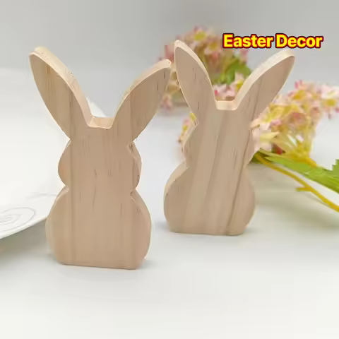2pcs bunnies ornaments Natural wood bunny suitable for Easter decoration