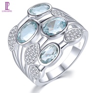 Lohaspie Jewelry Real 2.2 Carats Solid Sterling Silver 925 Ring Original Natural Aquamarine Black Sp