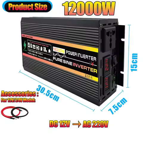 Pure Sine Wave Inverter 10000W/12000W LED Display Car Inverter Converter Voltage Transformer DC 12V 