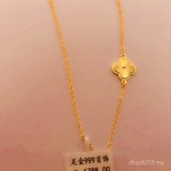999 Gold Clad Silver Four-Leaf Clover Sterling Silver Clavicle Chain Pure Gold Laser Necklace Gift F
