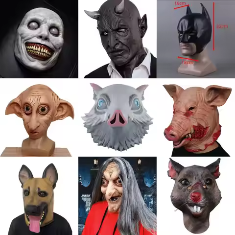 Halloween Latex Masks Scary Demon Pig Wolf Dog Witch Dobby Batman Full Head Mask Cosplay Costume Pro
