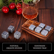 [VibeLiving] Whiskey Stones And Whiskey Glass Gift Set Of 4, For Men | Father's Day, 6 Granite Whisk