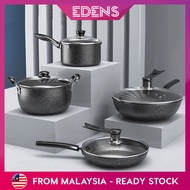 Edens 8pcs Kitchen Cooking Pot Full Set Medical Stone Non Stick Pot Set Frying Pan - Fulfilled by Ed