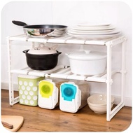 Multipurpose 2-Tier Under-Kitchen Shelf Can Be Extended and Shortened - Plastic Under-Sink Pot Rack 