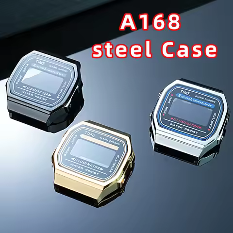 For Casio A168 A168WA Watch steel Case a168 Mod kit Stainless Steel metal Case with glass Waterproof