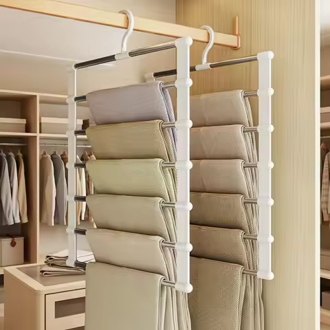 7 Layers Stainless Steel Trouser Hanger Space Saving Clothes Organizer Foldable Pants Rack for Home 