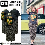 Plus size 2-Piece Set Korean Fabric T-Shirt Fresh peach Screen + Tiger Pattern Long Skirt Flow Model