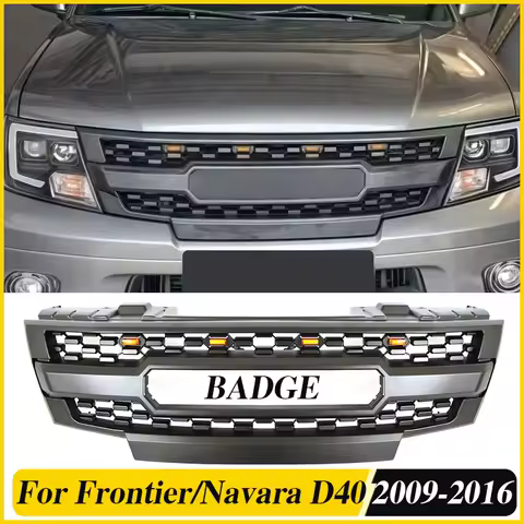 Front Grill With Lights Bumper Grille Auto Parts Accessories Decoration Fits For 2009-2016 Nissan Fr