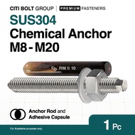 1pc Stainless Steel Chemical Anchor (Anchor Rod + Adhesive Capsule) | Chem Bolt | CITI BOLT