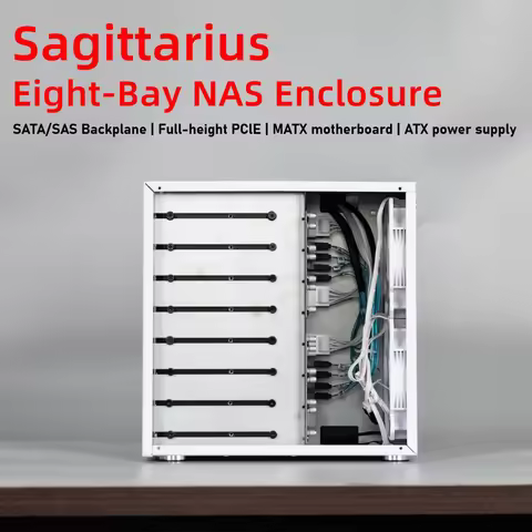 VBNM Sagittarius 8-bay NAS Computer Chassis with ATX Power Supply, MATX Motherboard, Full-height PCI