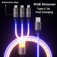 3 in 1 Super Fast Charging Cable 6A RGB Illusion Streamer USB Cable Gradient Colorful Streamer 100W 