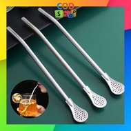 - H6145 Strainer Straw Spoon Set / Food Grade Stainless Steel 2 in 1 / Stainless Spoon & Straw / 2 i