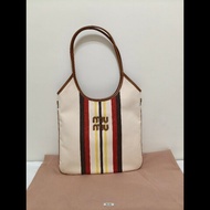 全新正品 miu miu ivy canvas 帆布+皮革邊托特包