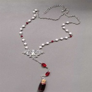 Vampire Bat Rosary With Faux Blood Vial White Bead Necklace Mysterious Gothic Jewelry Emo Goth
