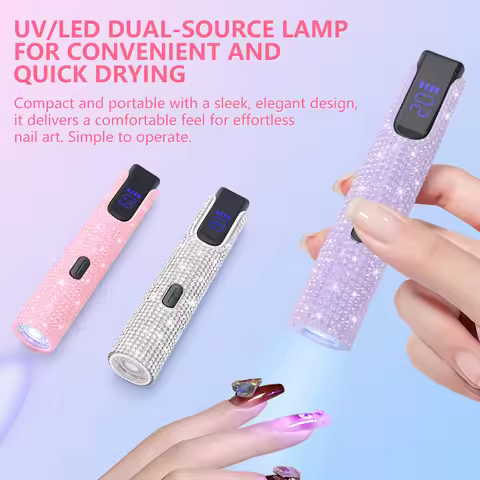 Hand-held nail lamp with crystal diamond, 20-second and 60-second timing can be selected to quickly