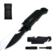 ALBATROSS 6-in-1 Survival Tactical Military Folding Pocket Knives with LED Light,Seatbelt Cutter,Gla