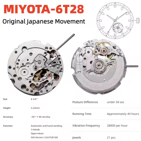 Miyota 6T28 Japan Original Automatic Mechanical Movement Female Wristwatch 21 Jewels Unadjusted Mech
