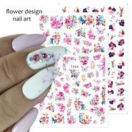 3D Purple Flower Butterfly Nail Strickers with Elegant Leaf Floral Design GLF666