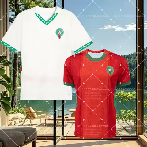 Morocco National Team 2024_25 Home Football Jersey - White Green Red Traditional Pattern Short Sleev