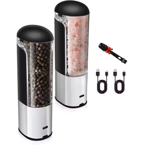 A50Q-Electric Pepper And Salt Grinder Set Rechargeable Via For USB, Automatic Adjustable Gravity Mil