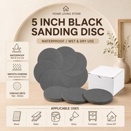 ABRASIVE MALL WATERPROOF SAND PAPER 5" 5INCH 125CM BLACK SAND VELCO DISC ROUND TYPE SANDING DISC