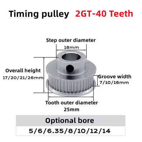 1Pcs GT2 Pulley BF-type 40 Tooth Bore 5mm 6mm 8mm 10mm Teeth Timing Gear Alumium For 2GT Belt Width 
