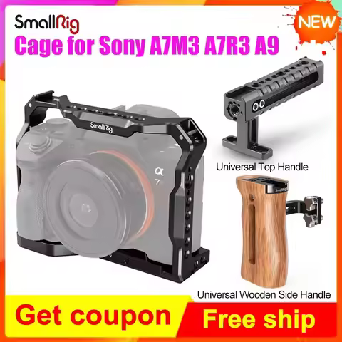 Smallrig Camera Cage for A7 III A73 A7M3 For Sony A7III Rig with Cold Shoe Mount Wooden Side Handle 
