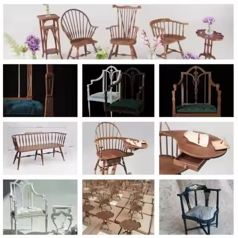 1/6 DollHouse Chair Miniature Nordic Retro Armchair Bjd Angel Carved Pattern Medieval Table and Chai