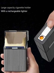 1入組 USB 充電防風防水按壓點火香菸盒打火機，適合男士和女士，帶充電線，送給吸煙者理想禮物