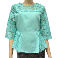 เสื้อลินินผู้ใหญ่แต่งลูกไม้คอตตอนนิ่ม อก 38" 40" 42" 44" 46" 48" 50" อินกะออย In Ka Oil สีชมพู/กลีบบ