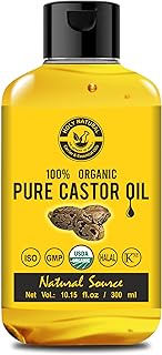 Organic Pure Castor Oil (10.15 fl oz) USDA Certified Cold-Pressed, 100% Pure, No GMO, NO Heat treatment, Hexane Free Castor Oil - Moisturizing &amp; Healing, For Dry Skin,Hair Growth, Massage,Lash Growth