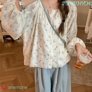 Anemone Flower Top - Pleated Lace, Korean Style Spring-Autumn Casual