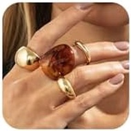 Vintage Statement Brown Resin Ring Set for Women Chunky  Stackable Rings Trendy Funky Thick Knuckles