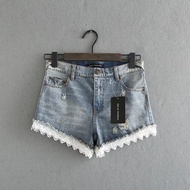 European fashion 2016 new slim lace and frayed denim shorts woman summer slim Flash hot pants