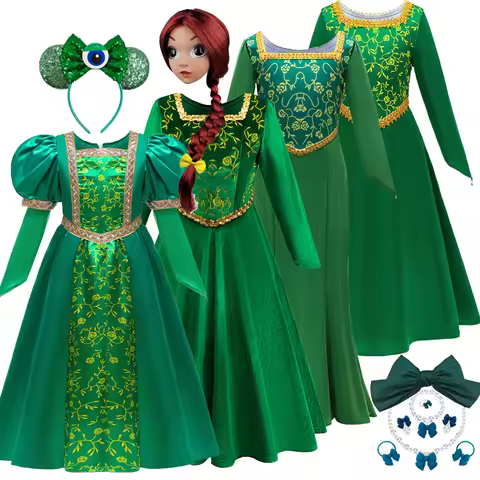 Fiona Cosplay Child Girls Fantasy Green Dress Clothing Cartoon Monster Costume Disguise Kids Rolepla