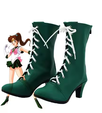 Makoto Kino Shoes Cosplay Sailor Jupiter Makoto Kino Cosplay Boots Green Shoes High Heel Custom Made