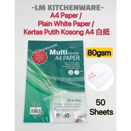 PUTIH A4 PAPER 80gsm/A4 SIZE PAPER/PLAIN WHITE PAPER/Blank WHITE PAPER/A4 (Earloop) PAPER (50 sheets