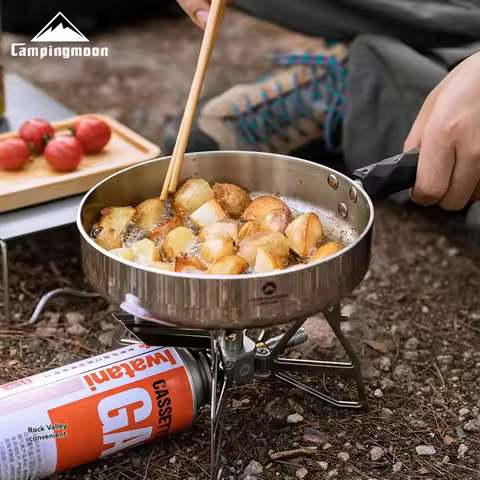 CMPIANGMOON CC-19 camping three-layer steel frying pan, portable and detachable handle, deep frying 