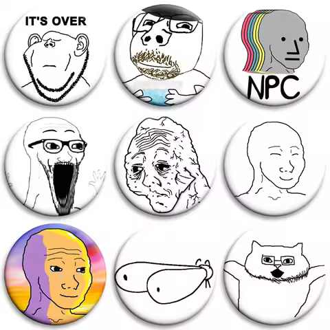 32/50/58mm Creative Badge Wojak Soyjak Its Over Funny Meme Soft Button Pins Smiling Wholesome Fun Br