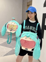 Cute Girl Heart Cartoon Pain Bag Hatsune Miku Large Capacity Doll Plush Bag Student Soft Cute Crossbody Backpack 【SYY】
