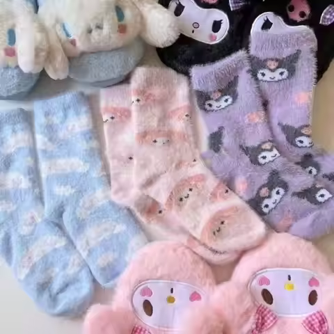 New Sanrio Kuromi Cinnamoroll Melody Socks Kawaii Sanrio Sock Floor Socks Sleeping Socks Warm Christ