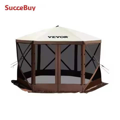 SucceBuy Pop-up Camping Gazebo Camping Canopy Shelter 6 Sided 12' x 12' / 10' x 10' Sun Shade Tents 