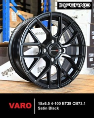 ล้อแม็ก ขอบ15 ขอบ15 กว้าง6.5" 4รู100 ET38 CB73.1 สี Satin Black รุ่นVARO (1ชุด=4วง)