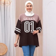 Women's 3/4 Sleeve Babyterry T-Shirt with Digital Print Numbers Oversize