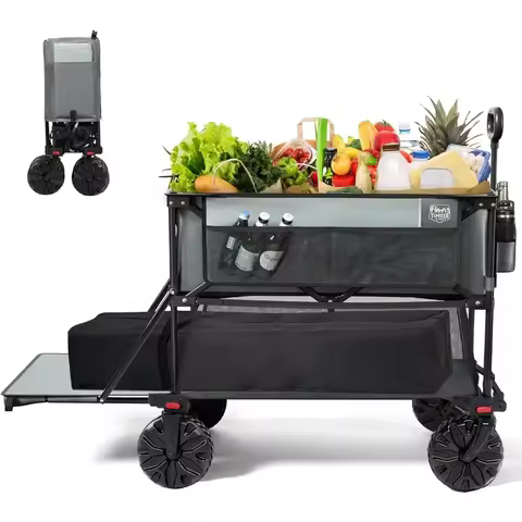 %a 400L Large Capacity Folding Double Decker Wagon, 54" Extra Long Extender Wagon Cart, 450lbs Heavy