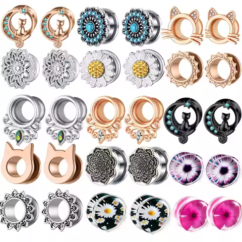2pcs Multiple Styles Screw Ear Flesh Tunnel Plugs Piercing Retro Flower Orelha Gagues Ear Expander P