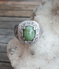 Natural Giok Burma Kristal Ring Perak 925 HM Mewah